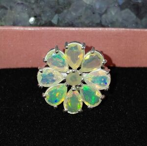 Stunning Ethiopian Opal Flower Ring